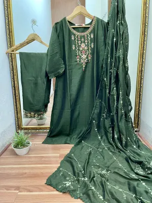 Original Delhi Boutique Stitched 3pcs _ Dark Green